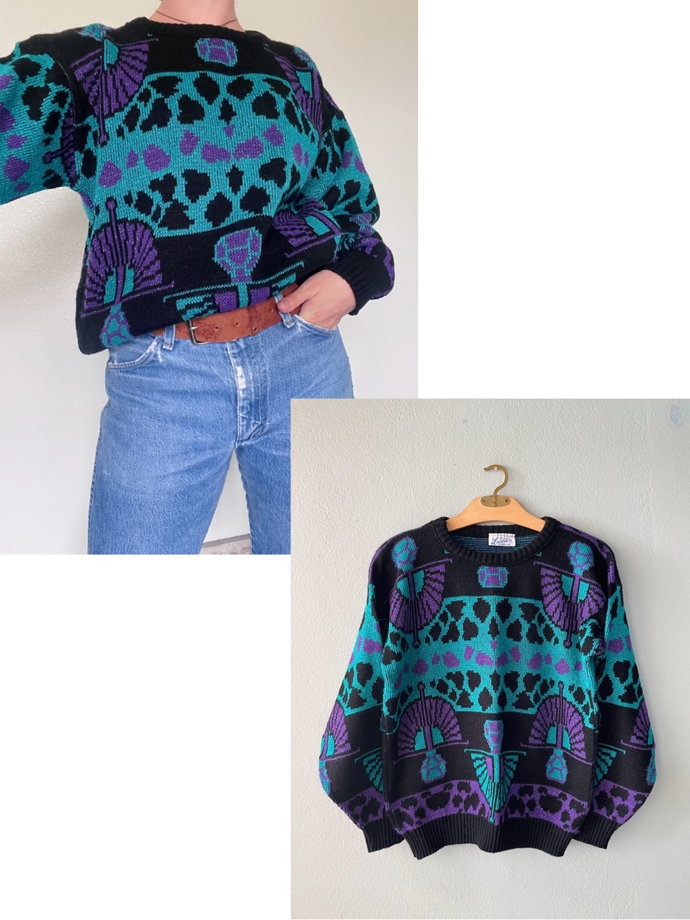 Lauren Knitwear | Vintage 80s Neon Turquoise Shimmer Knit Pullover Sweater